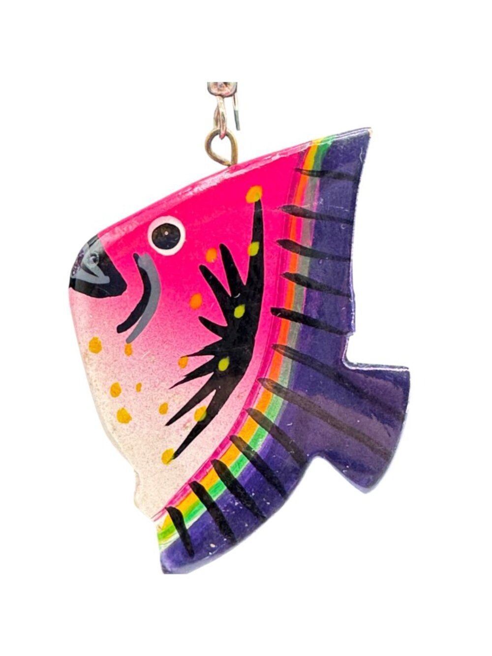 Tropical Fish Earrings Pierced Hand Painted Wood Beachy Summer Bright Colors - Picture 4 of 6